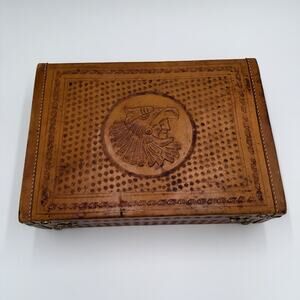 Vintage Tooled Leather Briefcase Attache Eagle Western Design Handle Case